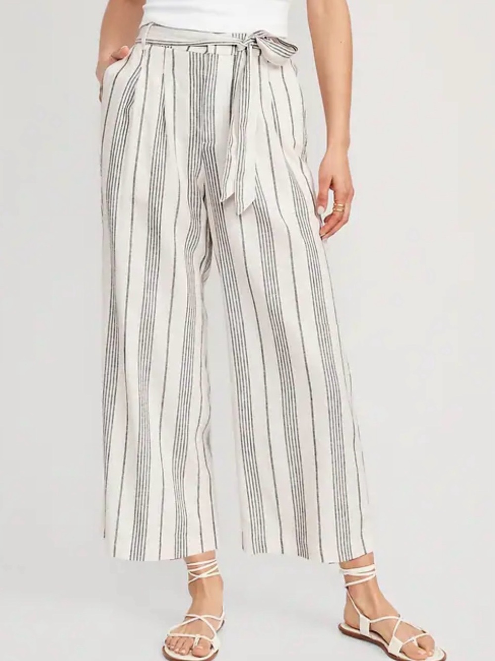Old Navy high waisted linen blend pants with tie belt new NWT M medium